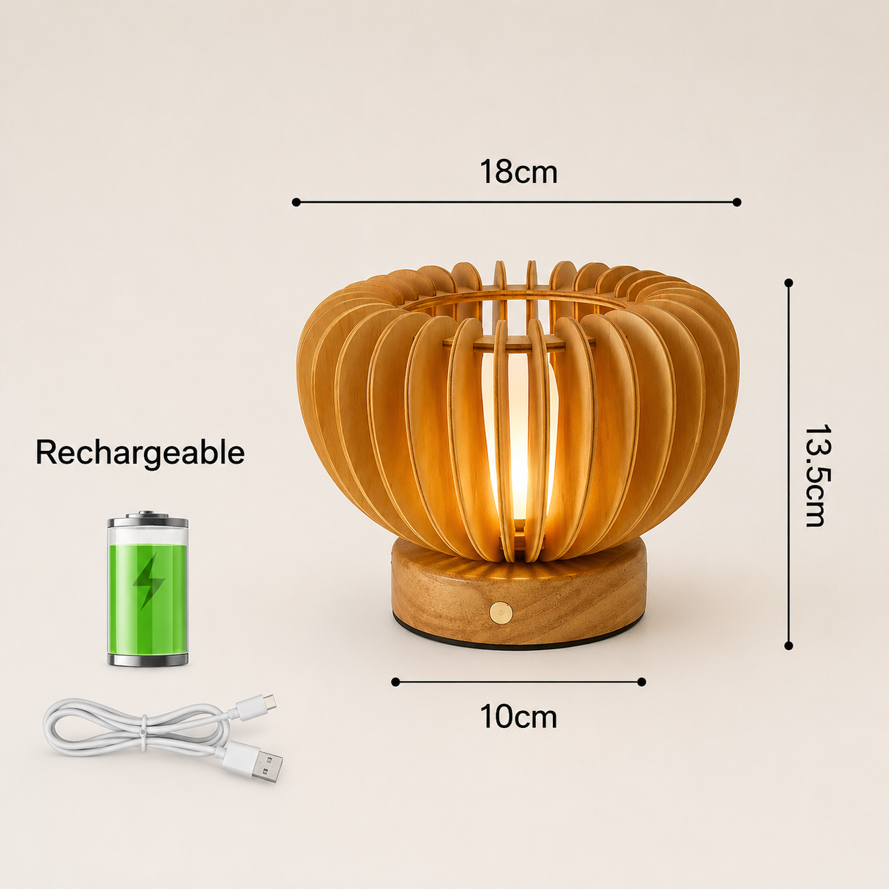 Lampe de Table Nordique en Bois – Design Plissé Rechargeable – Image 10