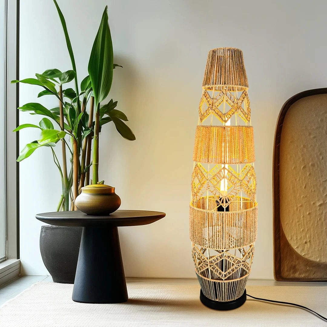 lampe rotin finition métal