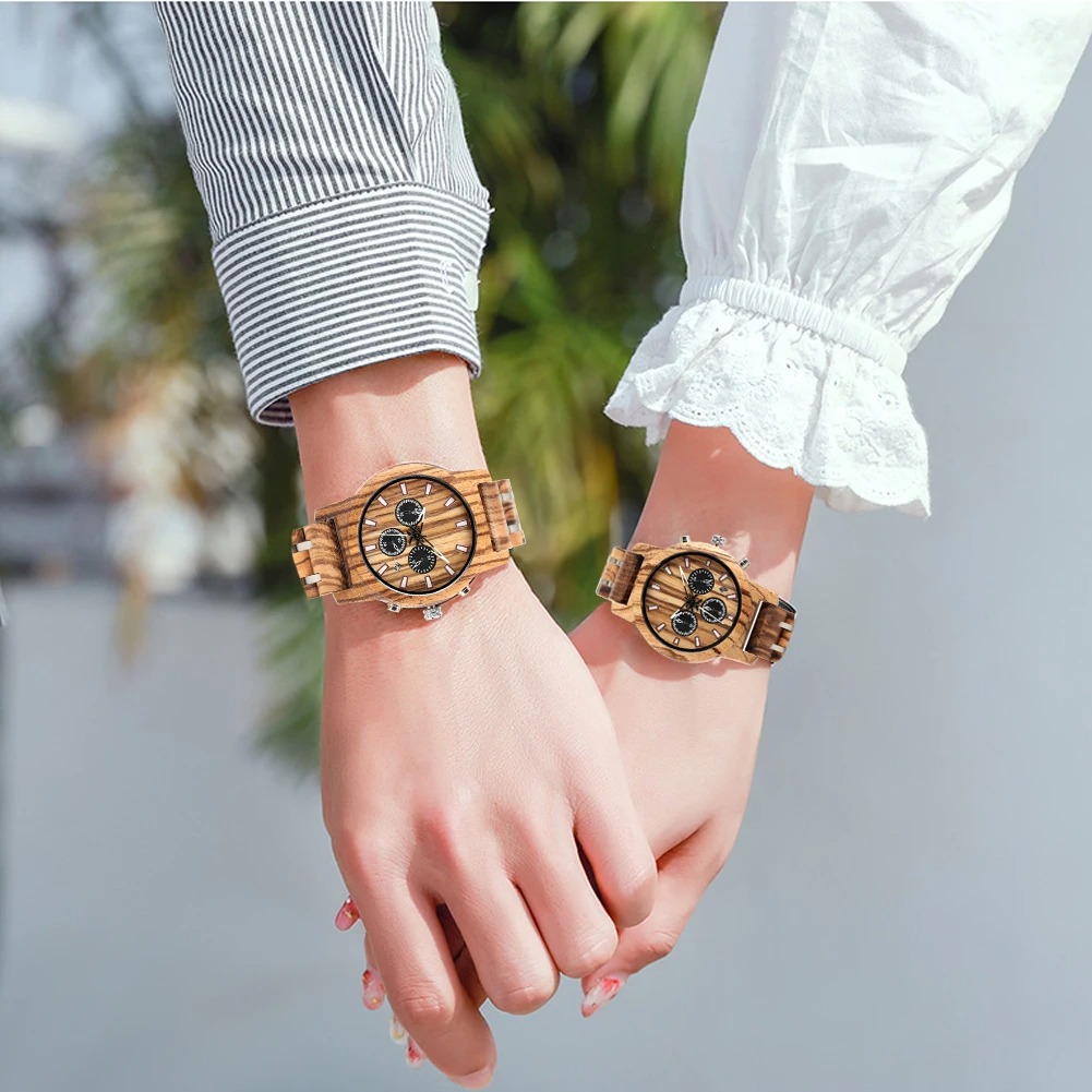 montre couple bois