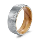 bague tungstène argent et bois naturel