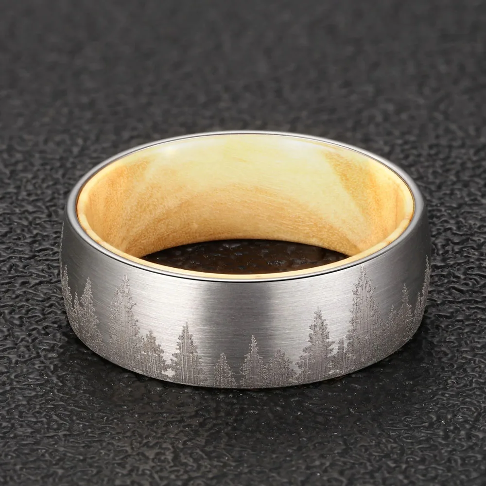 bague en bois naturel et argent