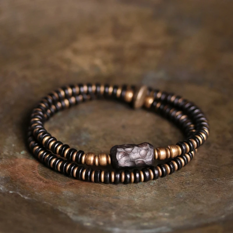 Bracelet Bois Naturel & Cuivre Vieilli