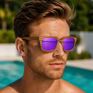 Lunette en bois de bambou style carré