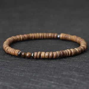 bracelet ethnique en bois et œil de tigre
