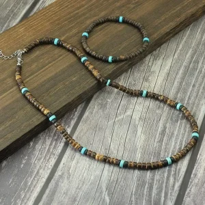 Parrure Bois Coco et Turquoise Bohème.