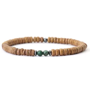 bracelet élégant en bois et pierre verte