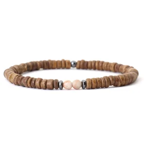bracelet en quartz rose et bois
