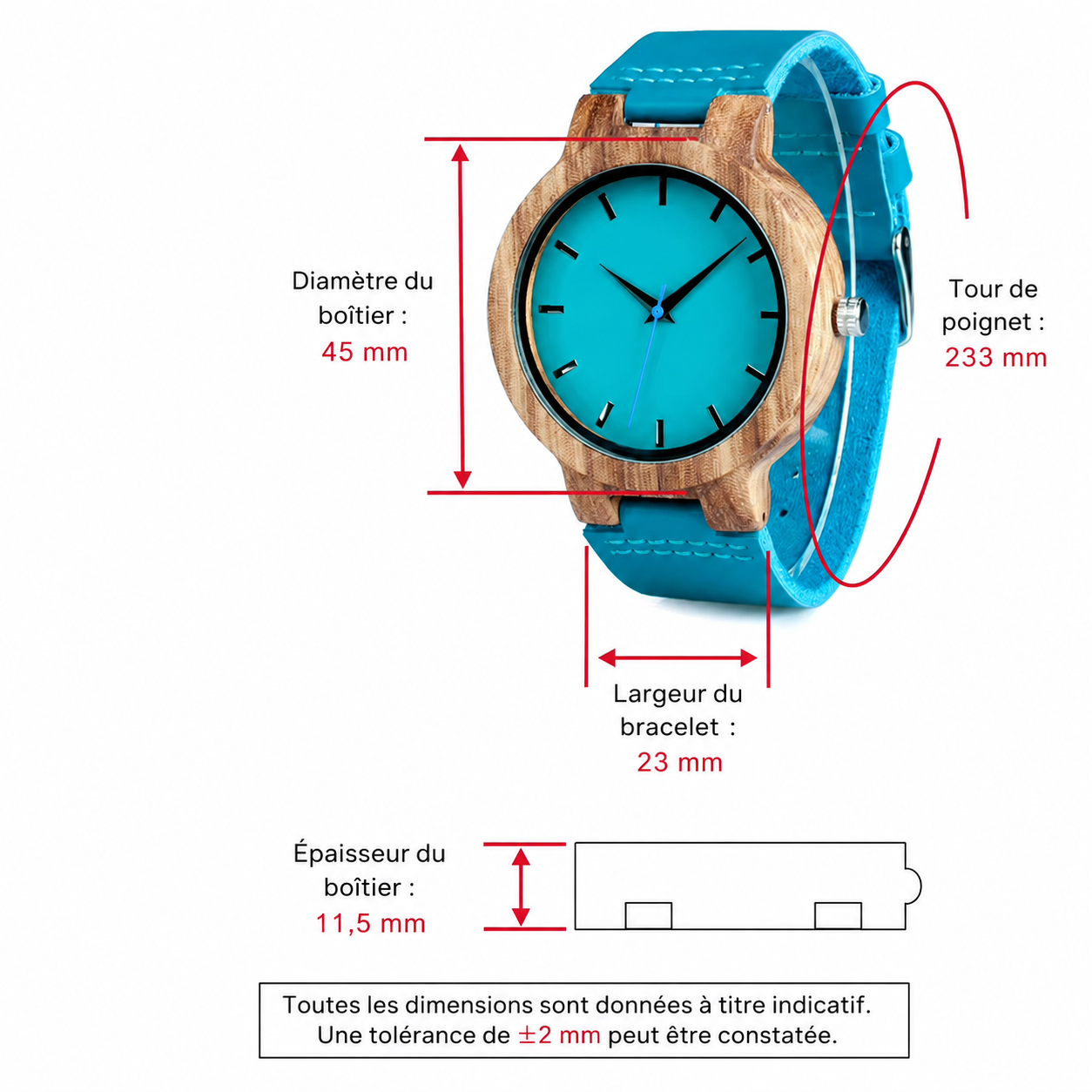 bracelet montre en bois