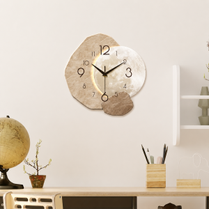 Horloge Murale en Bois Silencieuse Design Lune – Mouvement Quartz, Décoration Moderne