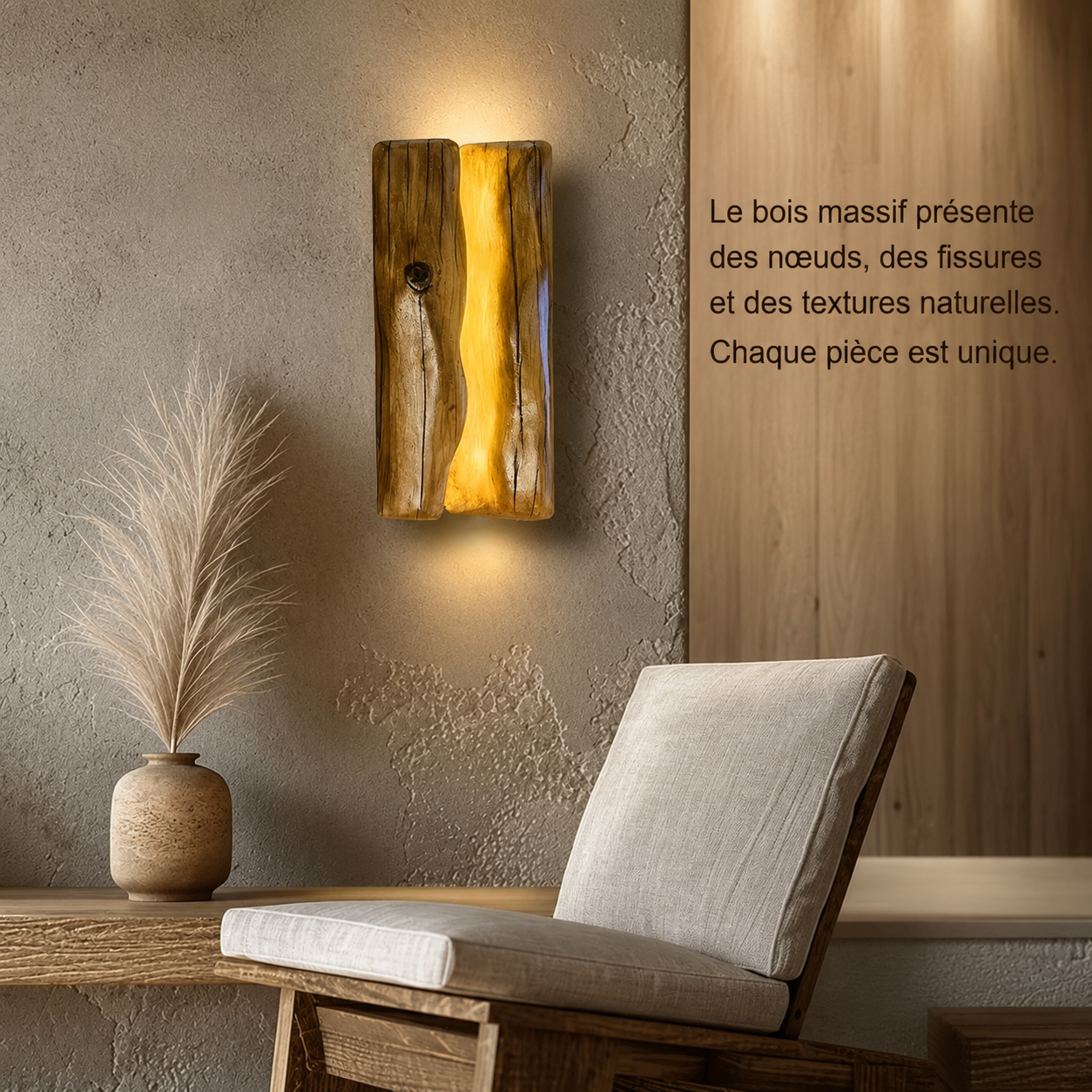 Applique murale LED en bois marron