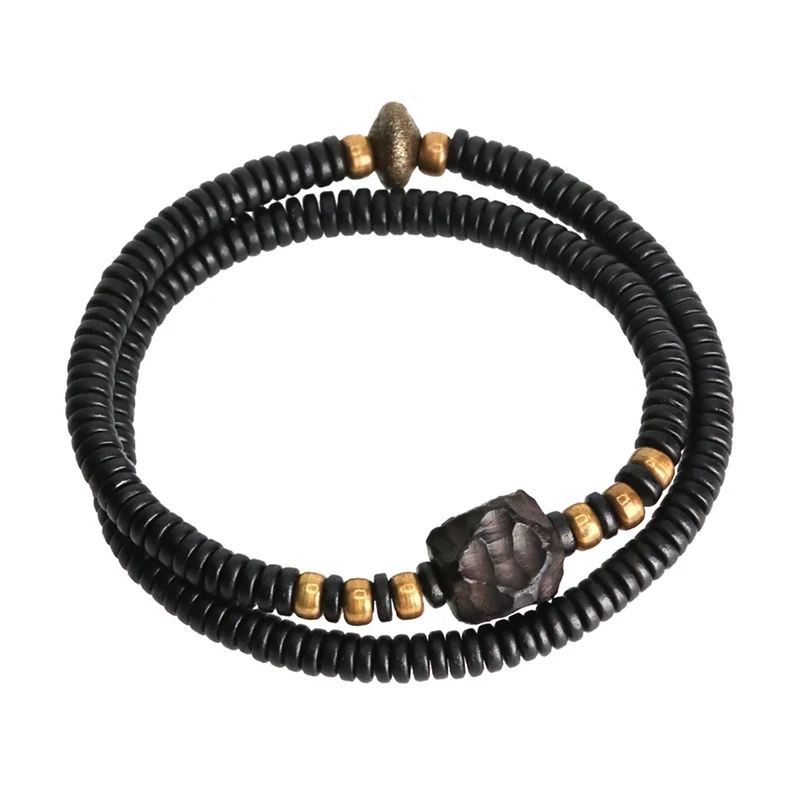 Bracelet en Bois d'Ébène Sculpté & Cuivre Vieilli – Image 5
