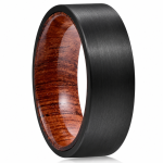 bague en tungstène noir brossé et bois de Koa