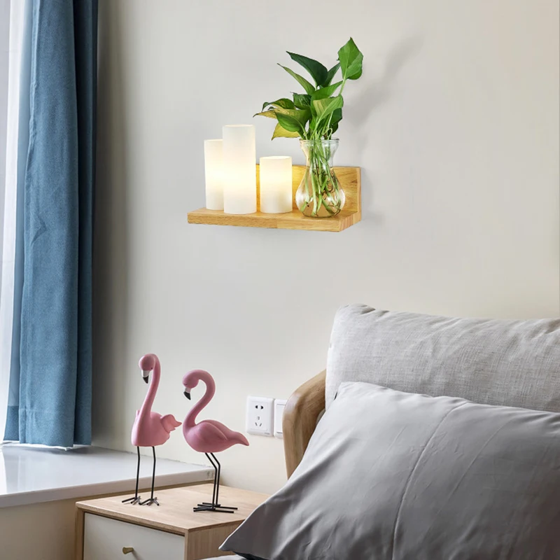 Applique murale LED E27 en bois naturel
