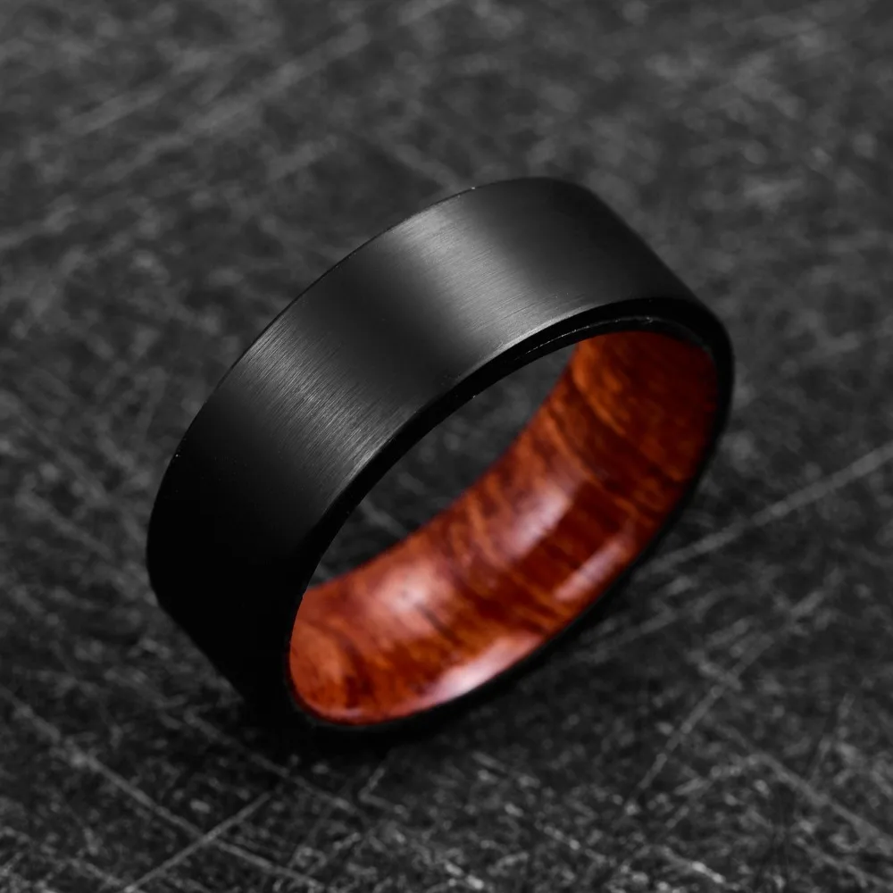 bague tendance en tungstène et bois naturel