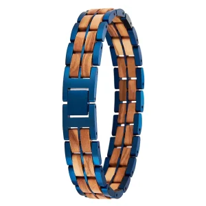 bracelet en Bois de Santal & Acier Bleu