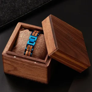 bracelet en bois de santal et acier bleu