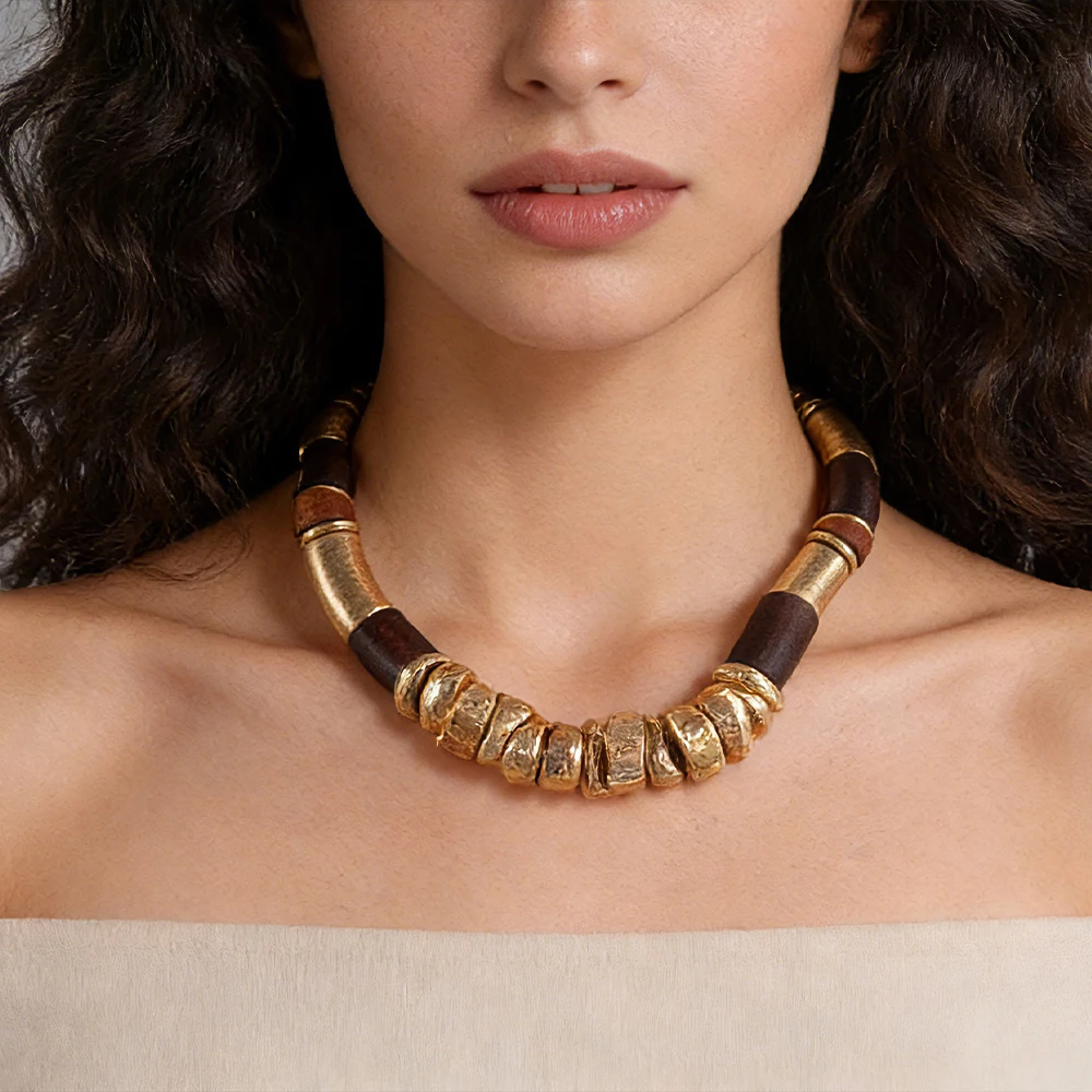 Parure en Bois et Doré – Collier et Bracelets Assortis – Image 6