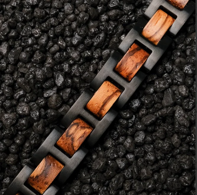 bracelet unisexe en bois et acier inoxydable