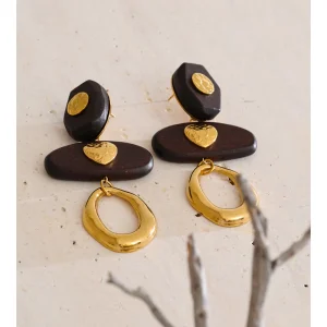 boucles d'oreilles pendantes en bois naturel