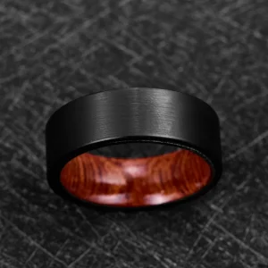 alliance homme en tungstène noir et bois de Koa