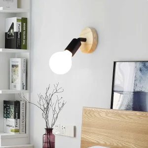 Applique murale bois avec abat-jour rond