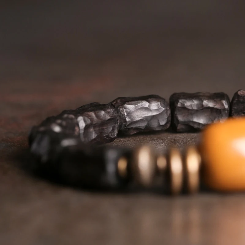 bracelet vintage en bois et cuivre