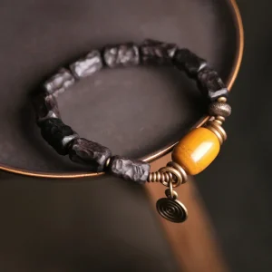 bracelet en bois d’ébène et cuivre style vintage