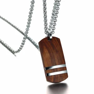 pendentif en bois et acier inoxydable