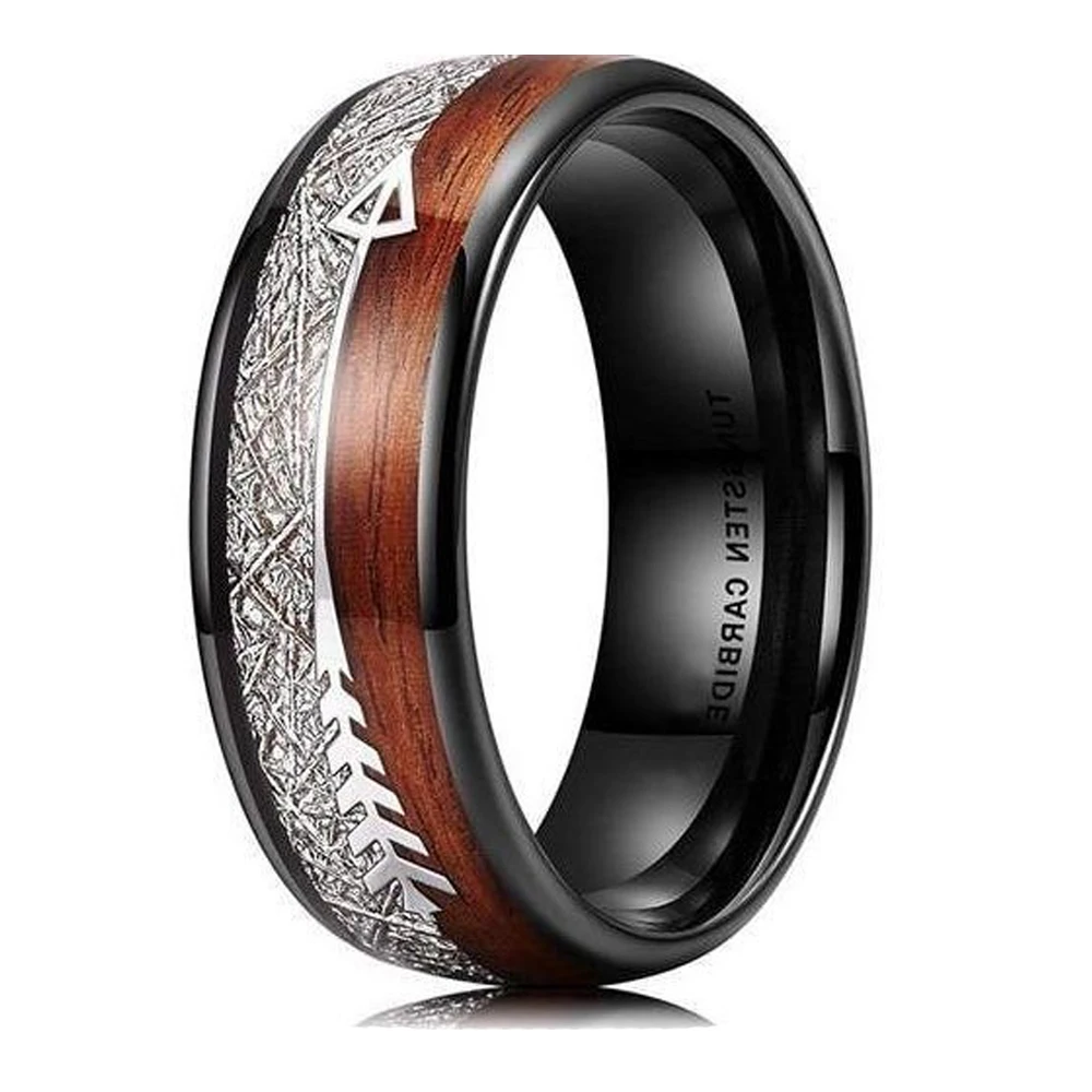 bague homme en tungstène bois et météorite