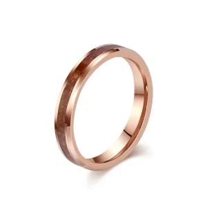 bague femme en tungstène rose doré et bois