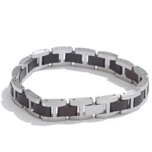 bracelet homme bois noir et acier inoxydable