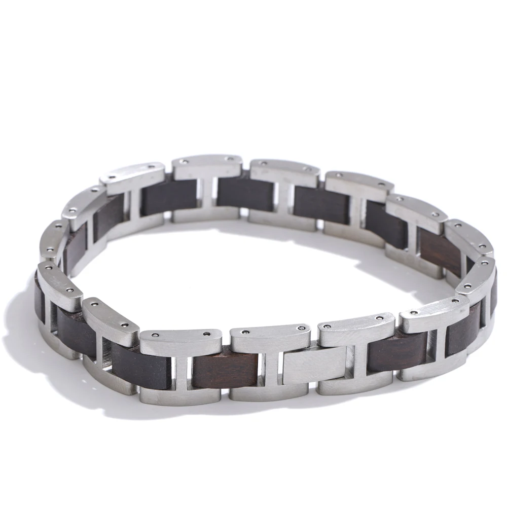 bracelet homme bois noir et acier inoxydable