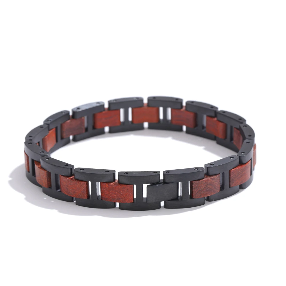 bracelet homme géométrique en bois et acier