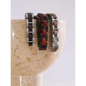 bracelet homme en bois noir et acier