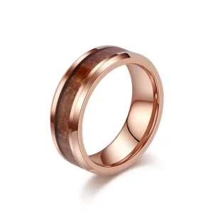 bague homme en tungstène rose doré et bois