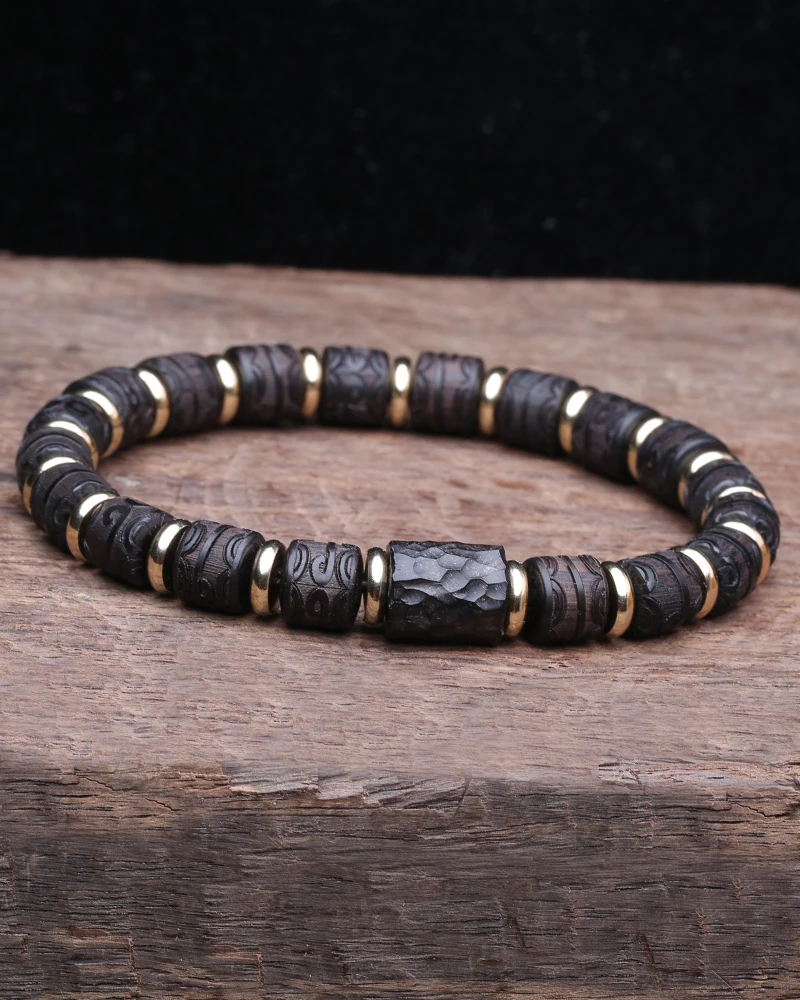 bracelet unisexe en bois d’ébène noir