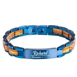 bracelet en bois et métal bleu personnalisable pour homme
