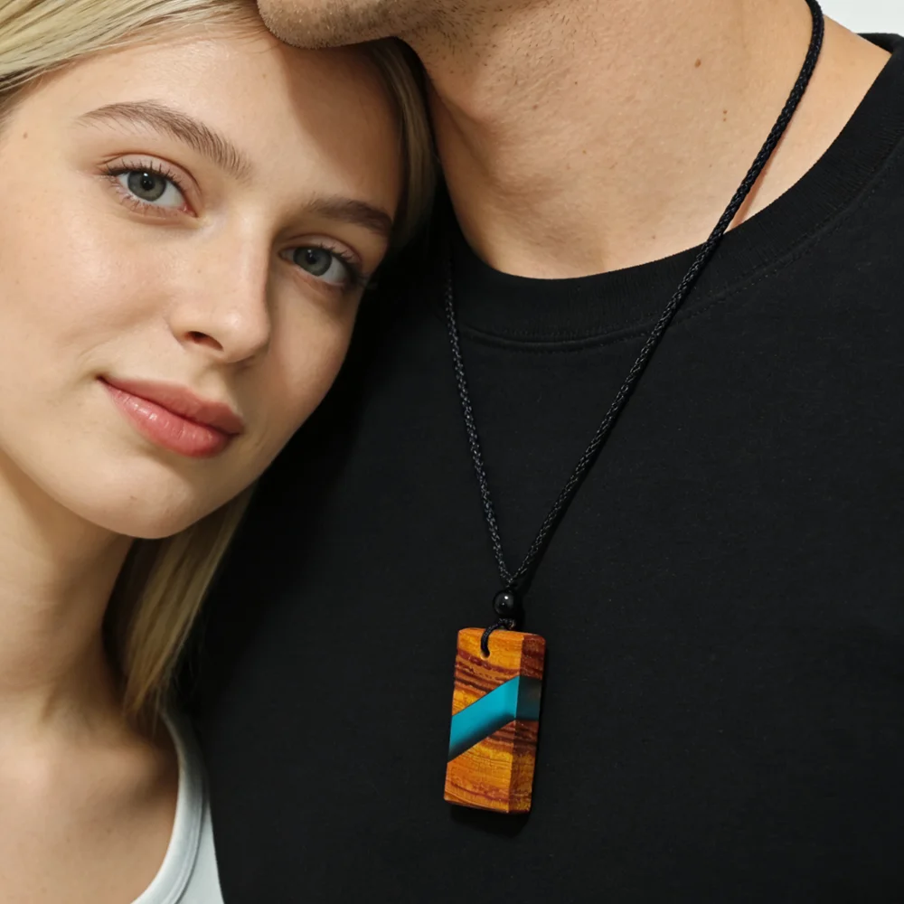 collier homme ajustable en bois et résine