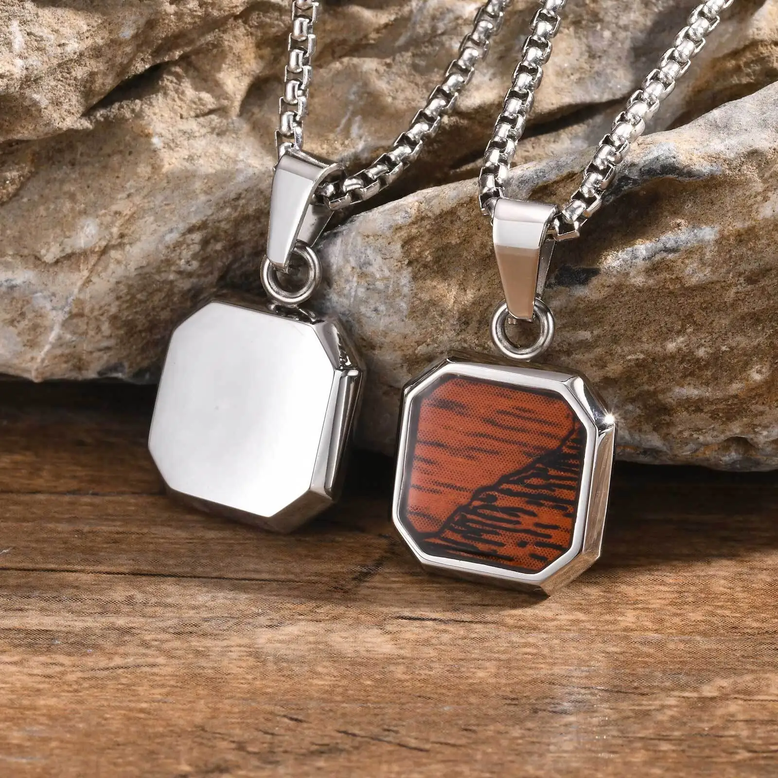 collier en bois et acier inoxydable