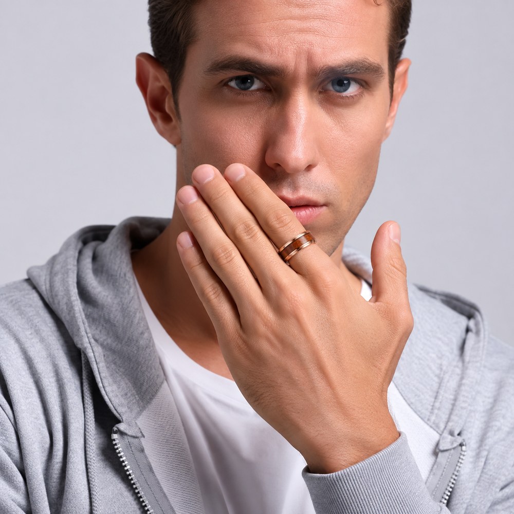 bague homme tendance en tungstène et bois