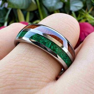 bague moderne en bois et malachite