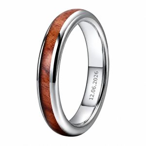 bague bois et tungstène argenté