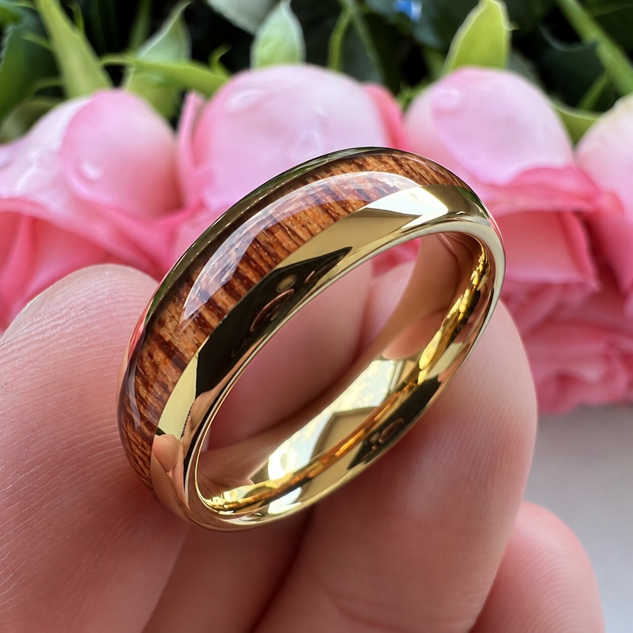 bague en tungstène et bois véritable