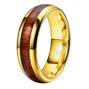 bague femme en tungstène doré et bois
