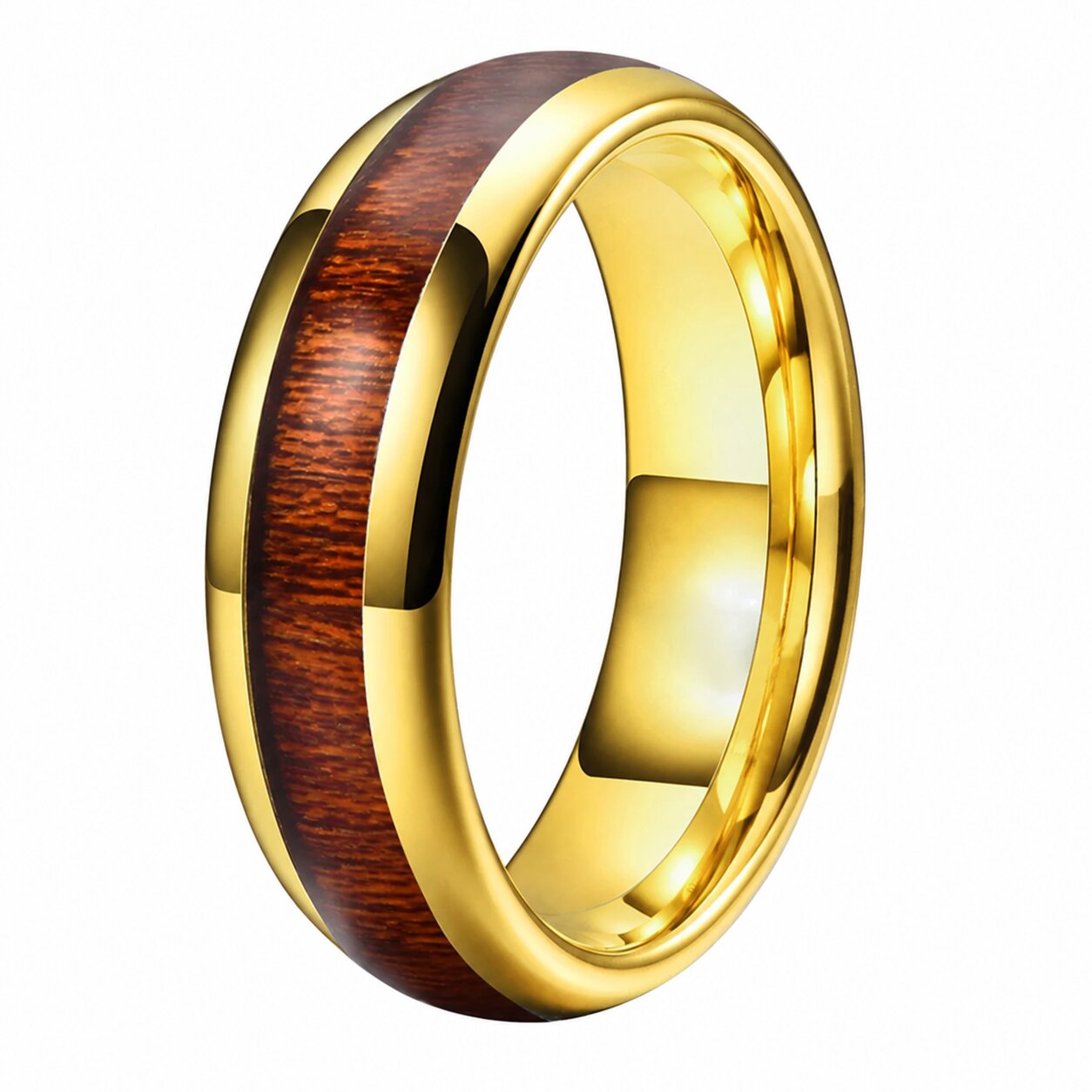 bague femme en tungstène doré et bois