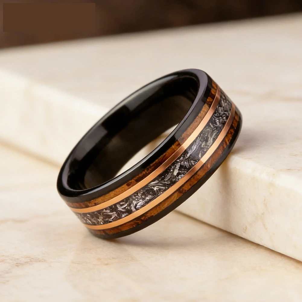 bague unisexe en tungstène et météorite 8 mm