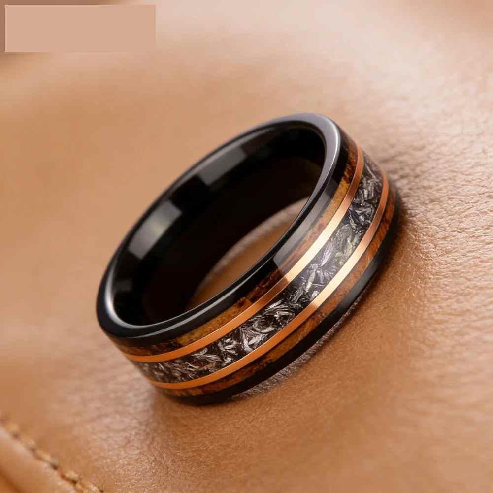 bague en tungstène avec décoration en météorite