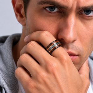 bague en tungstène avec incrustation de météorite