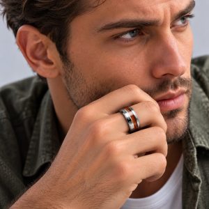 bague en tungstène et bois pour homme