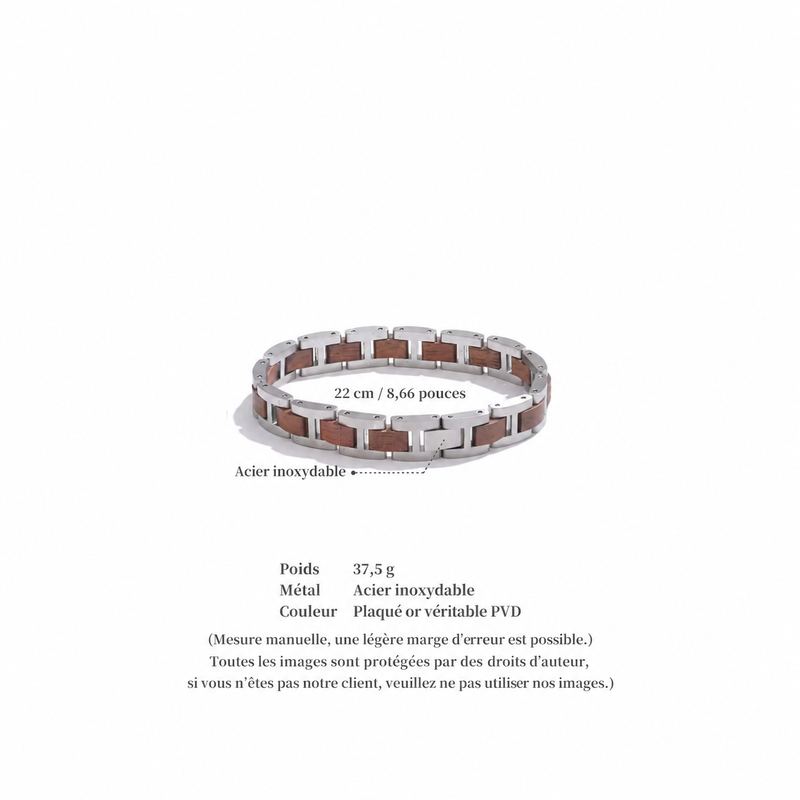 bracelet fashion homme en bois noir et acier inoxydable